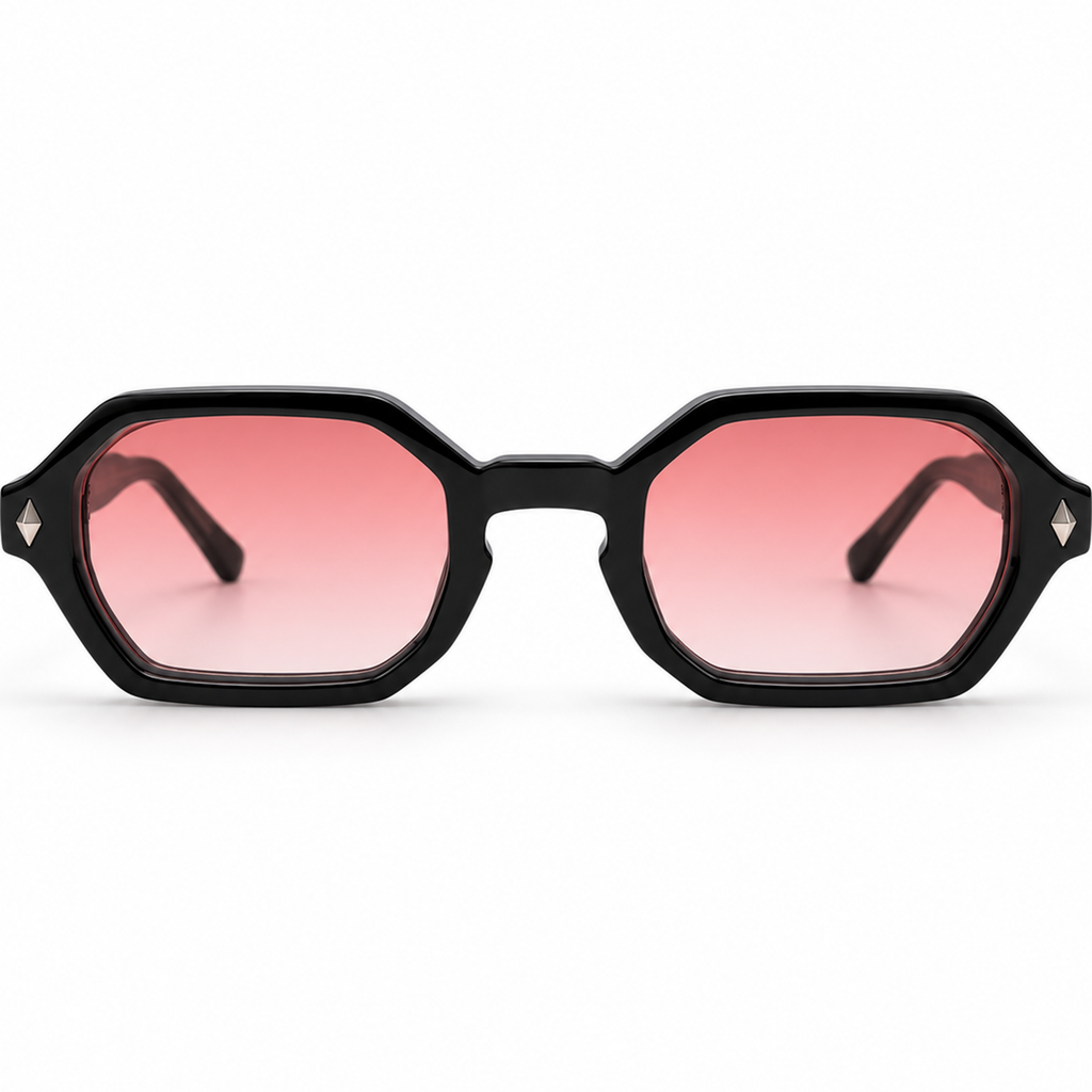 Rose Veil zwarte geometrische zonnebril met roze glazen - vooraanzicht