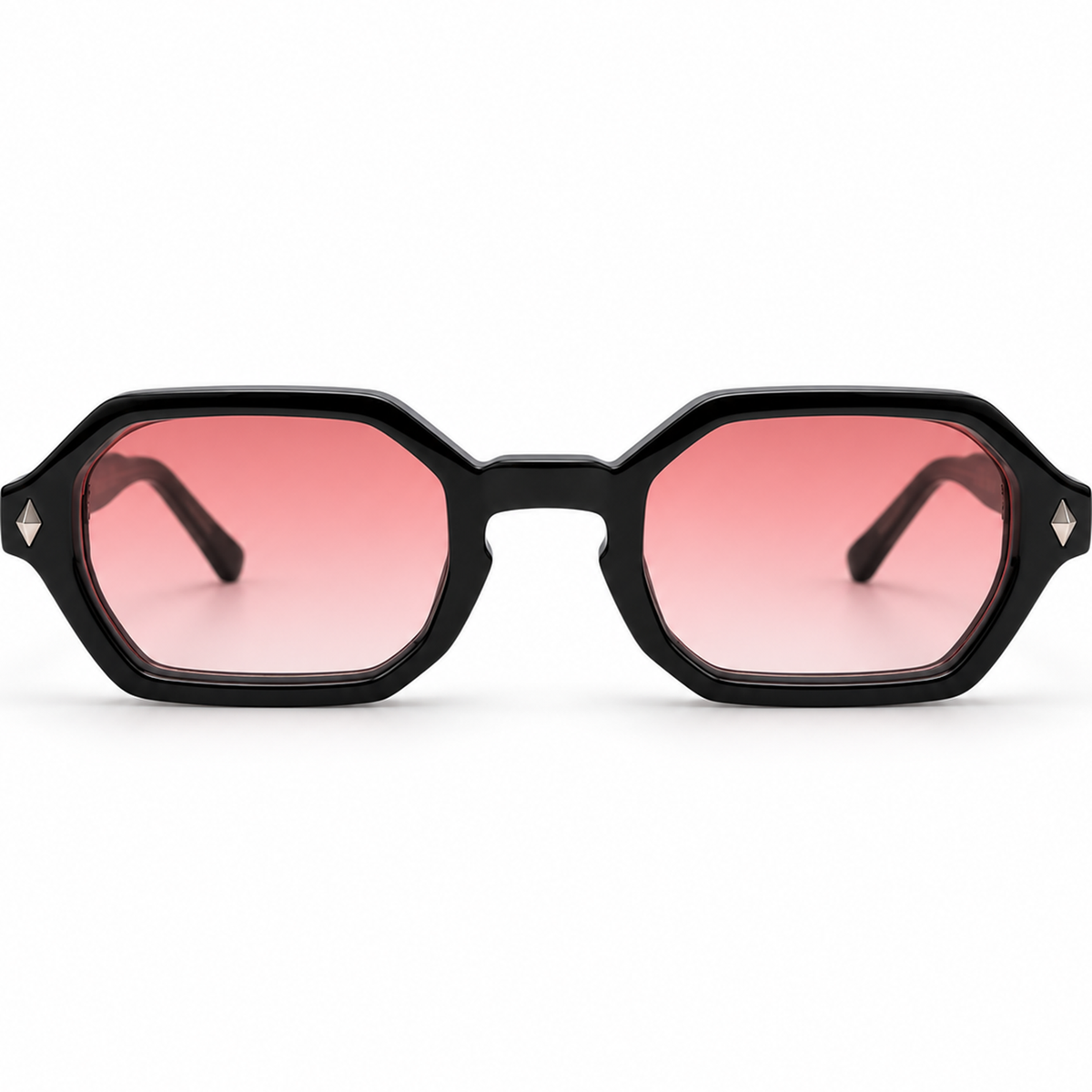 Rose Veil zwarte geometrische zonnebril met roze glazen - vooraanzicht